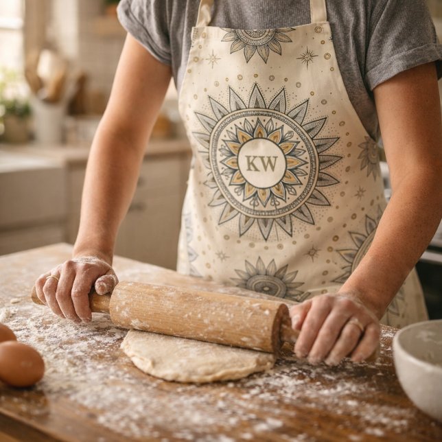 Graues Gold Mandala Muster Monogramm Schürze (Von Creator hochgeladen)