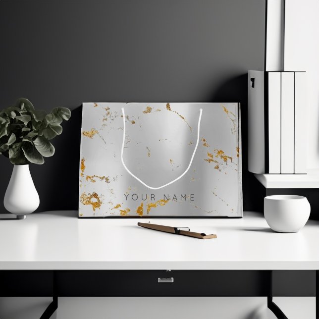 Graues Goldmetall-Lux-Abstrakt-Silber aus Edelmarm Große Geschenktüte (Custom Marble Gray Gold Metal Lux Abstract Silver Large Gift Bag)