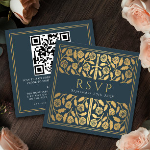 Graues Goldschwert Königliche Hochzeit RSVP QR Cod Begleitkarte