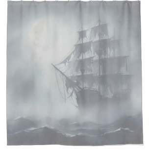 Graues, graues Fog Pirate Schiff 2 Duschvorhang
