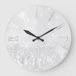 Graues graues silbernes Glitzer-Metall römisches Große Wanduhr