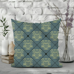 Graues Green Diamond Damask Muster Kissen