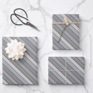Graues Grün mit schwarzen Streifen auf Aquarellpap Geschenkpapier Set