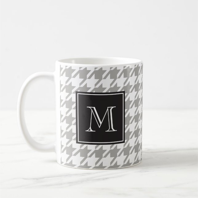Graues Hahnentrittmuster-Monogramm Kaffeetasse (Links)