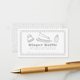 Graues handGezeichnet Ski Baby Diaper Raffle Ticke Begleitkarte