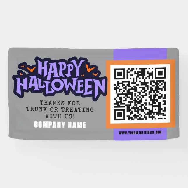 Graues Happy Halloween QR Business Banner (Horizontal)