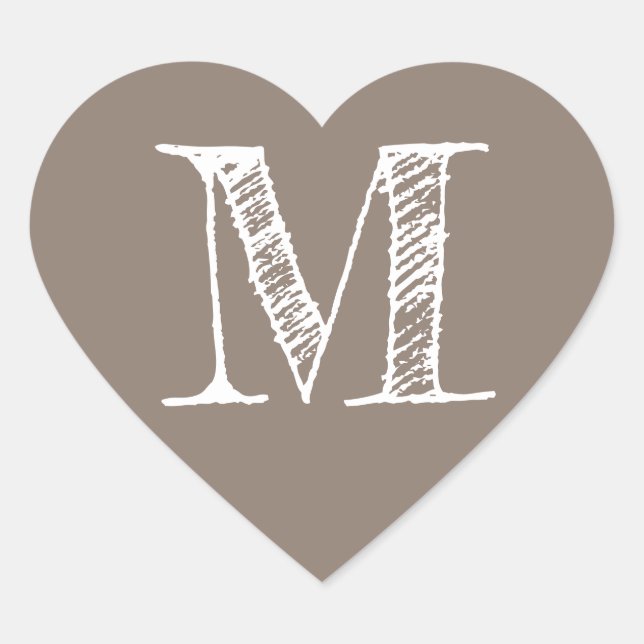 Graues Herz Minimalistisches Monogramm Initial Herz-Aufkleber (Vorderseite)