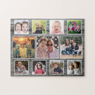 Graues Holz Horizontal 11-Familie FotoCollage Puzzle