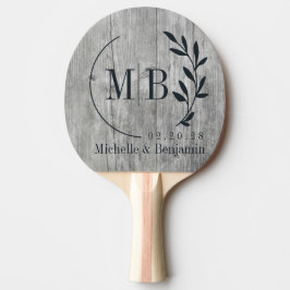 Graues Holzblatt Hochzeitsmonogramm Tischtennis Schläger