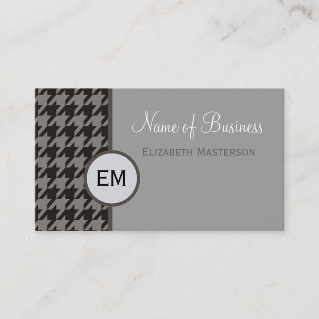 Graues Houndstooth-Monogramm Visitenkarte (Vorderseite)