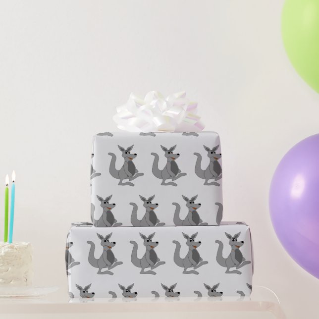Graues Känguru-Design, jede Hintergrundfarbe Geschenkpapier (Partygeschenke)