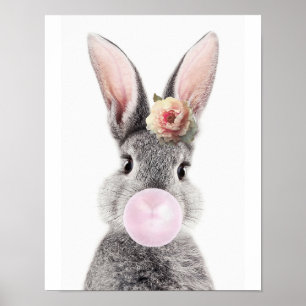 Graues Kaninchen bläst Bubble Gum Seeanemone-Blume Poster