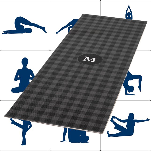 Graues Kariertes Tartan Monogramm Initial Yoga Mat Yogamatte (Von Creator hochgeladen)