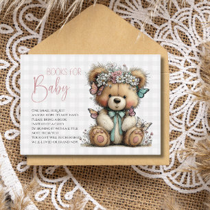 Graues Karo-Teddy Flora-Baby-Shower-Bücher für Bab Begleitkarte