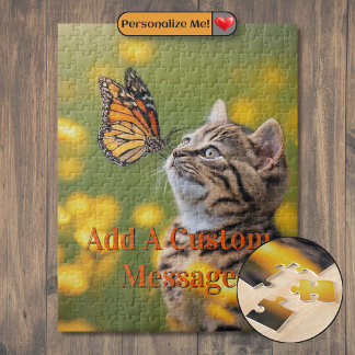 Graues Kätzchen Orangefarbener Schmetterling Puzzle
