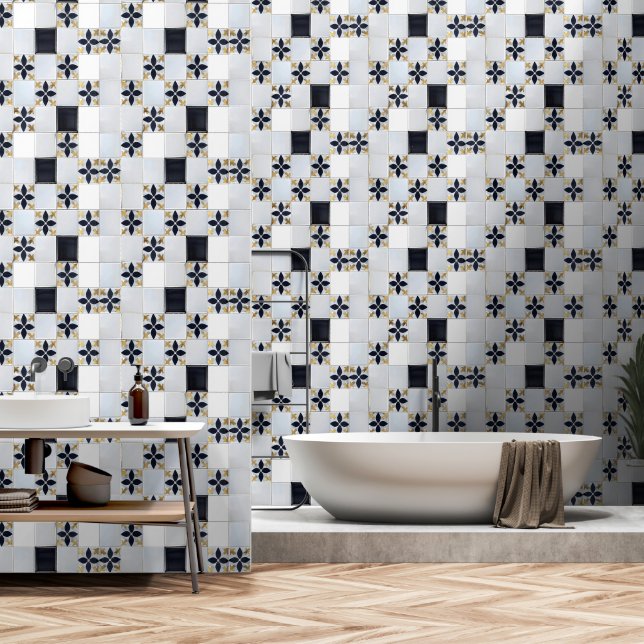 Graues, kleines Fliesenmuster Tapete (Badezimmer)