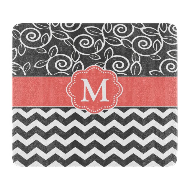 Graues korallenrotes Zickzack Schneidebrett (Vorderseite)