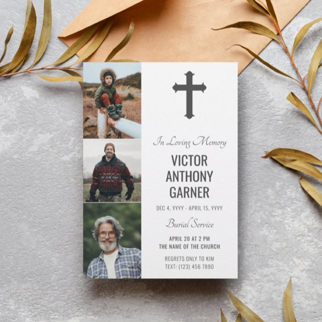 Graues Kreuz 3 Fotos Weißes Burikop Einladung (Von Creator hochgeladen)