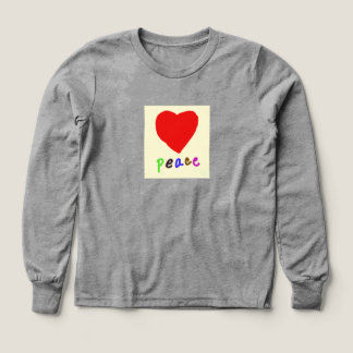 Graues Langarm-"Peace"-T-Shirt mit rotem Herzen
