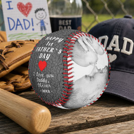 Graues Leder Print 1. Vatertag 2 Foto Baseball
