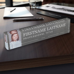 Graues Leinen - Name, beruflicher Titel und Foto Namensplakette