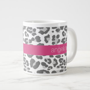 Graues Leopard-Druckmuster mit rosa Namen Jumbo-Tasse