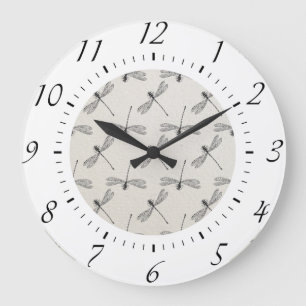 Graues Libellen-Muster Große Wanduhr
