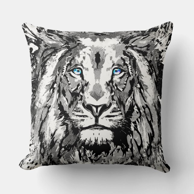Graues Löwenportrait Zeichnend - Löwenkopfkissen Kissen (Vorderseite)