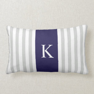 Graues Marine-blaue Streifen-Monogramm Lendenkissen