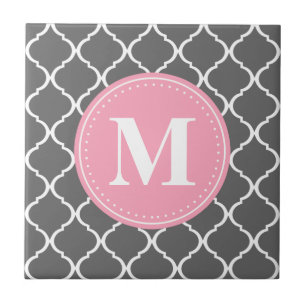 Graues marokkanisches Gitter Rosa Monogramm Fliese