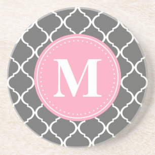 Graues marokkanisches Gitter Rosa Monogramm Getränkeuntersetzer