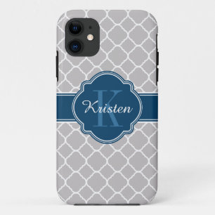 Graues marokkanisches Quatrefolienmuster Blaues Mo Case-Mate iPhone Hülle