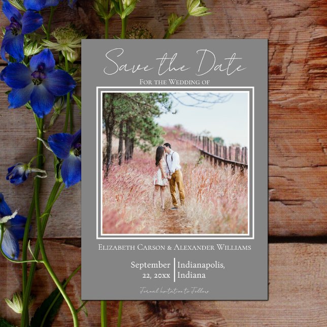 Graues Minimalistisches Foto Save the Date (Gray Minimalist Photo Save the Date)