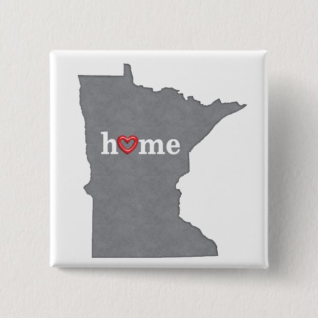 Graues MINNESOTA-Zuhause u. offenes Herz Button (Vorderseite)