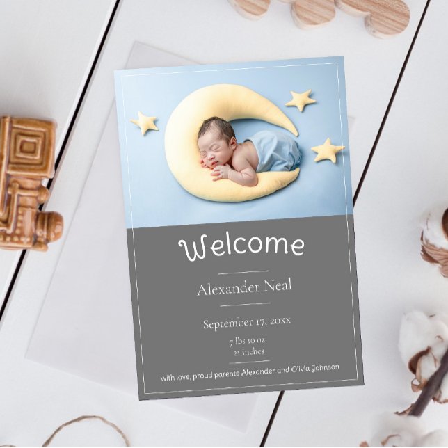 Graues modernes Foto - Geburtsankündigung Ankündigung (Gray Modern Photo Birth Announcement)