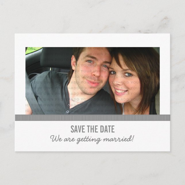 Graues modernes Foto Save the Date Postkarte (Vorderseite)