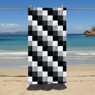 Graues monochromes kariertes Pixel-Mosaikmuster Strandtuch