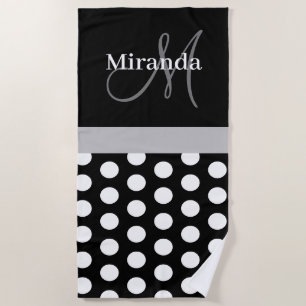 Graues Monogram Schwarz-weiß Polka Dot Beach Handt Strandtuch