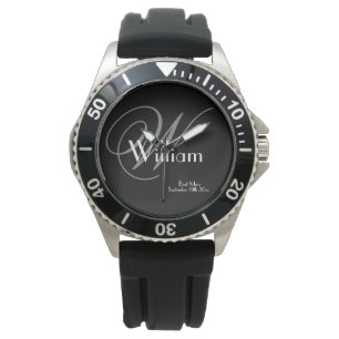 Graues Monogram Schwarzes Zifferblatt Klassisch Tr Armbanduhr