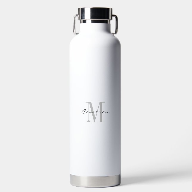 Graues Monogramm Anfangsbuchstabe und Name persona Trinkflasche (Vorderseite)
