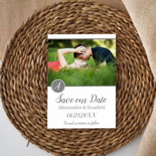 Graues Monogramm-Foto Save the Date Ankündigung