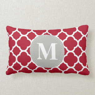 Graues Monogramm rotes Quatrefolienmuster Lendenkissen
