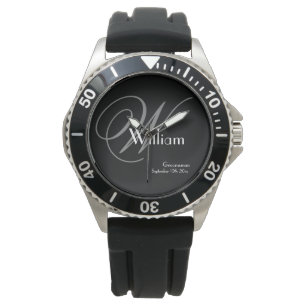 Graues Monogramm Weißer Name Klassischer rauer Tra Armbanduhr