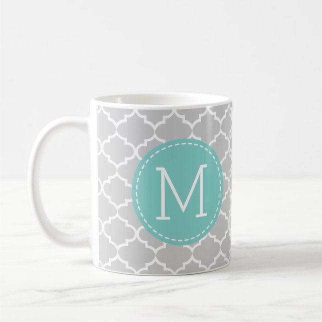 Graues Muster Marokkos Quatrefoil mit Monogramm Kaffeetasse (Links)