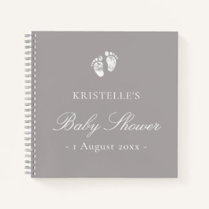 Graues neutrales Baby Footprint Baby Shower Gästeb Notizbuch