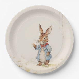 graues, niedliches Hasen mit Tellern aus weißem Sc Pappteller