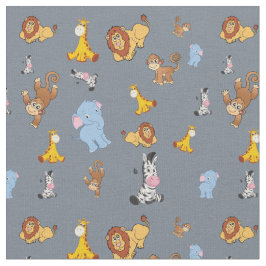 Graues Niedliches Safari-Tiermuster - Giraffe, Ele Stoff