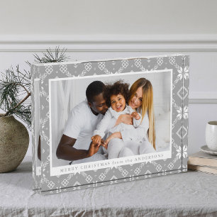 Graues Nordic Snowflake Muster Fotoblock