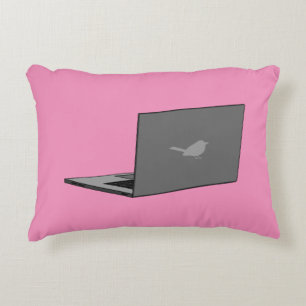 Graues Notebook mit Bird-Logo-Cartoon Dekokissen