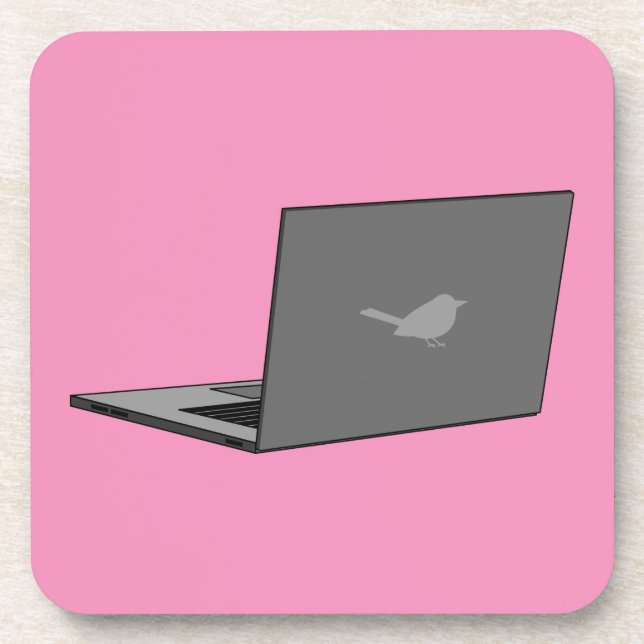 Graues Notebook mit Bird-Logo-Cartoon Getränkeuntersetzer (Vorderseite)